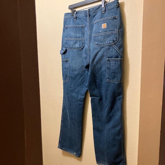 Carhartt Jeans Relaxed Fit Men's 36X32 Blue Denim Straight Leg Cargo Pants - Picture 2 of 9
